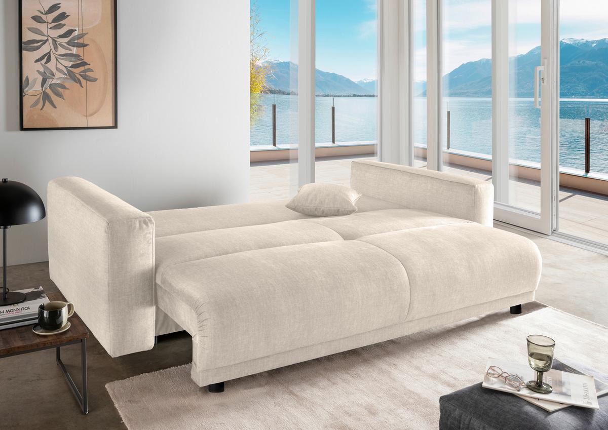 Schlafsofa Longo, Creme B: 245 Cm - Creme/Schwarz, MODERN, Textil (245/86/126cm) - Livetastic