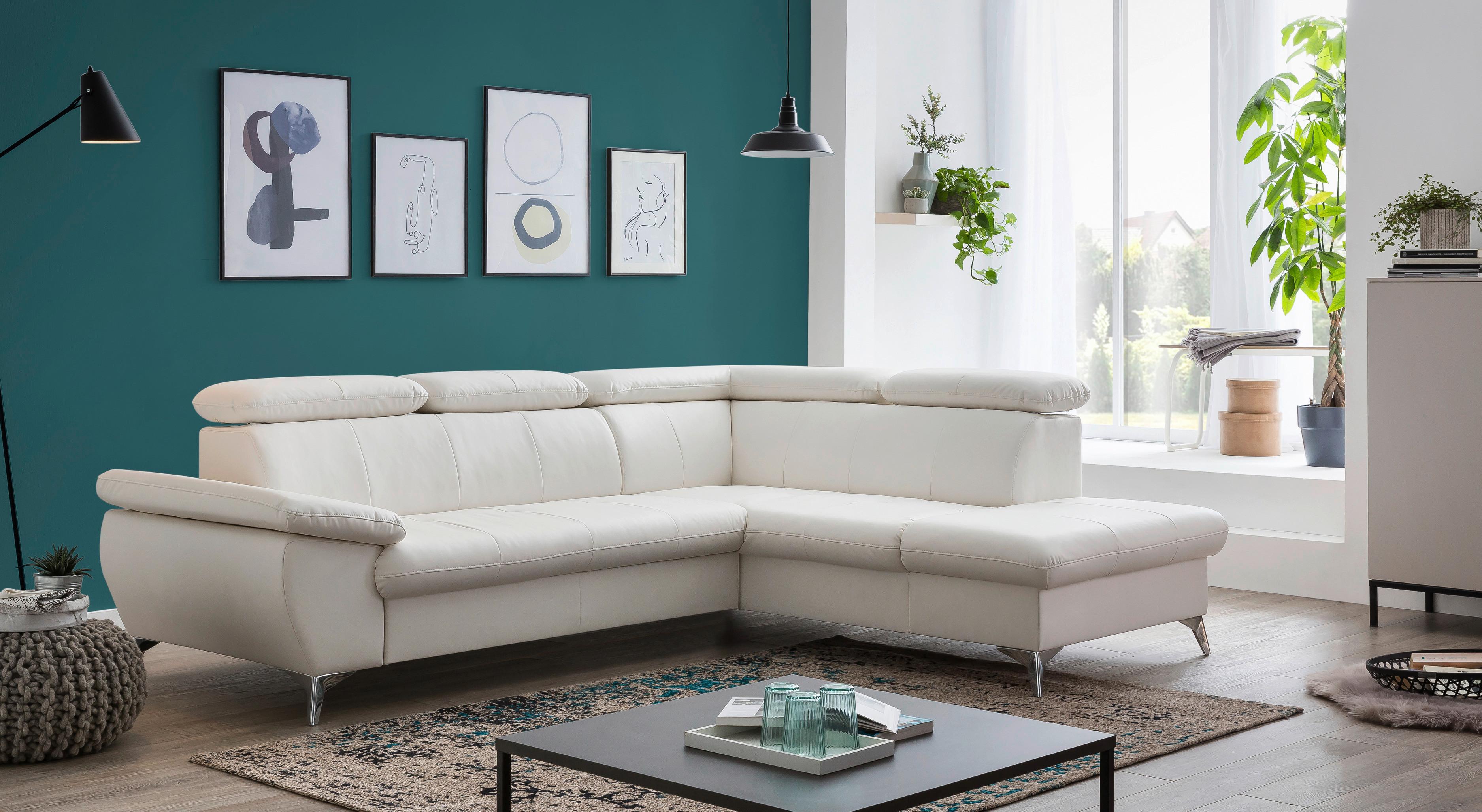 Ecksofa Mit Schlaffunktion Und Bettkasten Gisele Weiß - Chromfarben/Weiß, KONVENTIONELL, Textil (256/209cm) - Livetastic