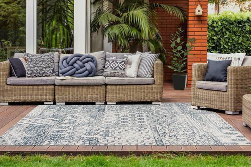 Webteppich Creme/Dunkelblau Yoga 80x150 cm - Creme/Dunkelblau, LIFESTYLE, Textil (80/150cm) - Kayoom