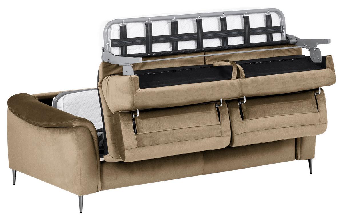 Schlafsofa Pafos Hellbraun B: 203 cm - Chromfarben/Hellbraun, Design, Textil (203/77-98/103cm) - MID.YOU