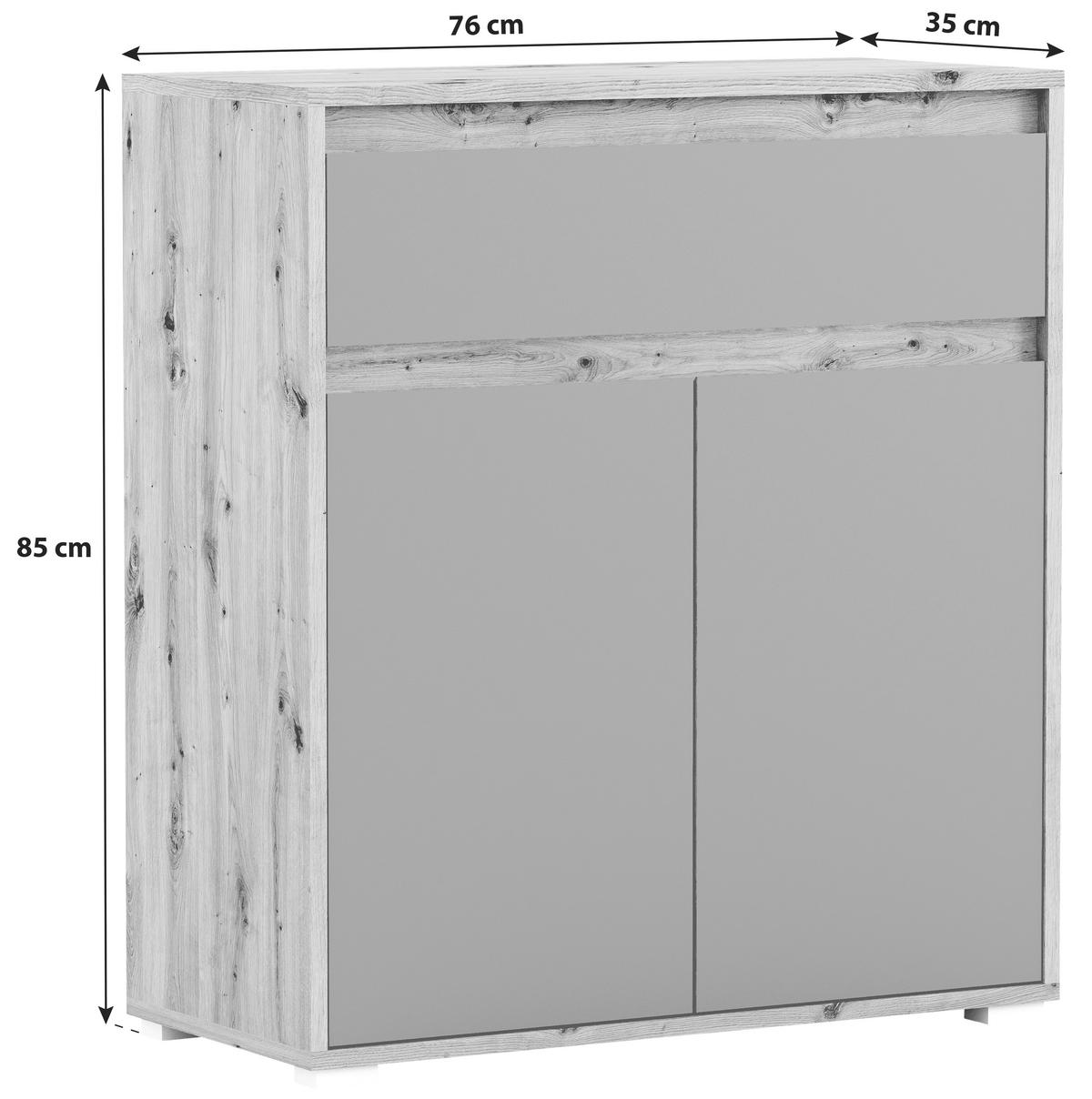 Kommode grifflos B: 76 cm Torino Eiche Dekor/Grau - Eichefarben/Silberfarben, MODERN (76/85/35cm)