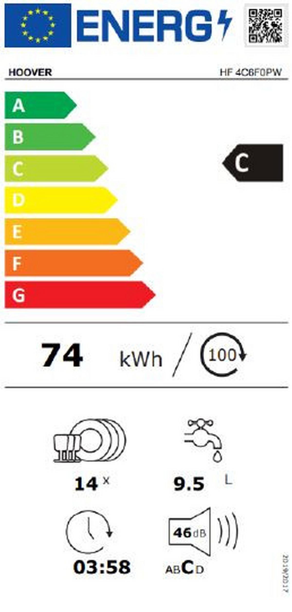 Geschirrspüler Hf 4c6fopw B: 60 cm Freistehend Weiß - Weiß, Basics (60/85/60cm) - Hoover