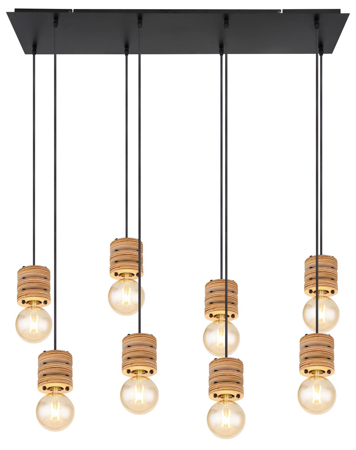 Hängeleuchte Angeline H: 120cm 8-Flammig, Braun/schwarz - Schwarz/Braun, KONVENTIONELL, Holzwerkstoff/Metall (98/24/120cm) - Globo