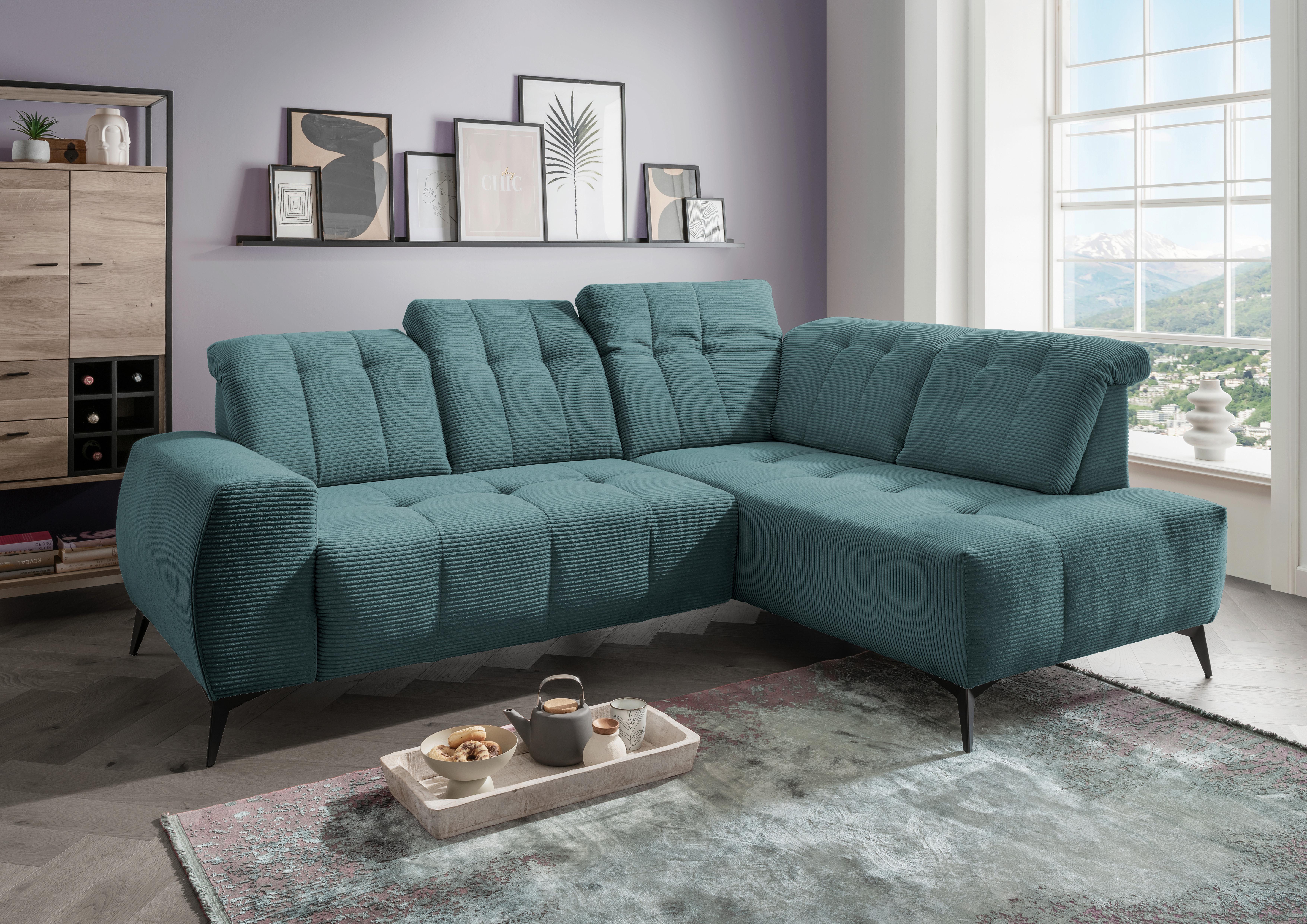 Ecksofa mit USB Anschluss Sano, Petrol, S: 261x200 cm - Petrol/Schwarz, MODERN, Textil (261/200cm) - Livetastic