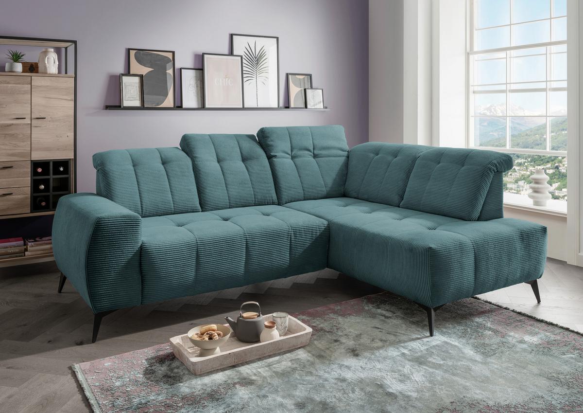 Ecksofa mit USB Anschluss Sano, Petrol, S: 261x200 cm - Petrol/Schwarz, MODERN, Textil (261/200cm) - Livetastic