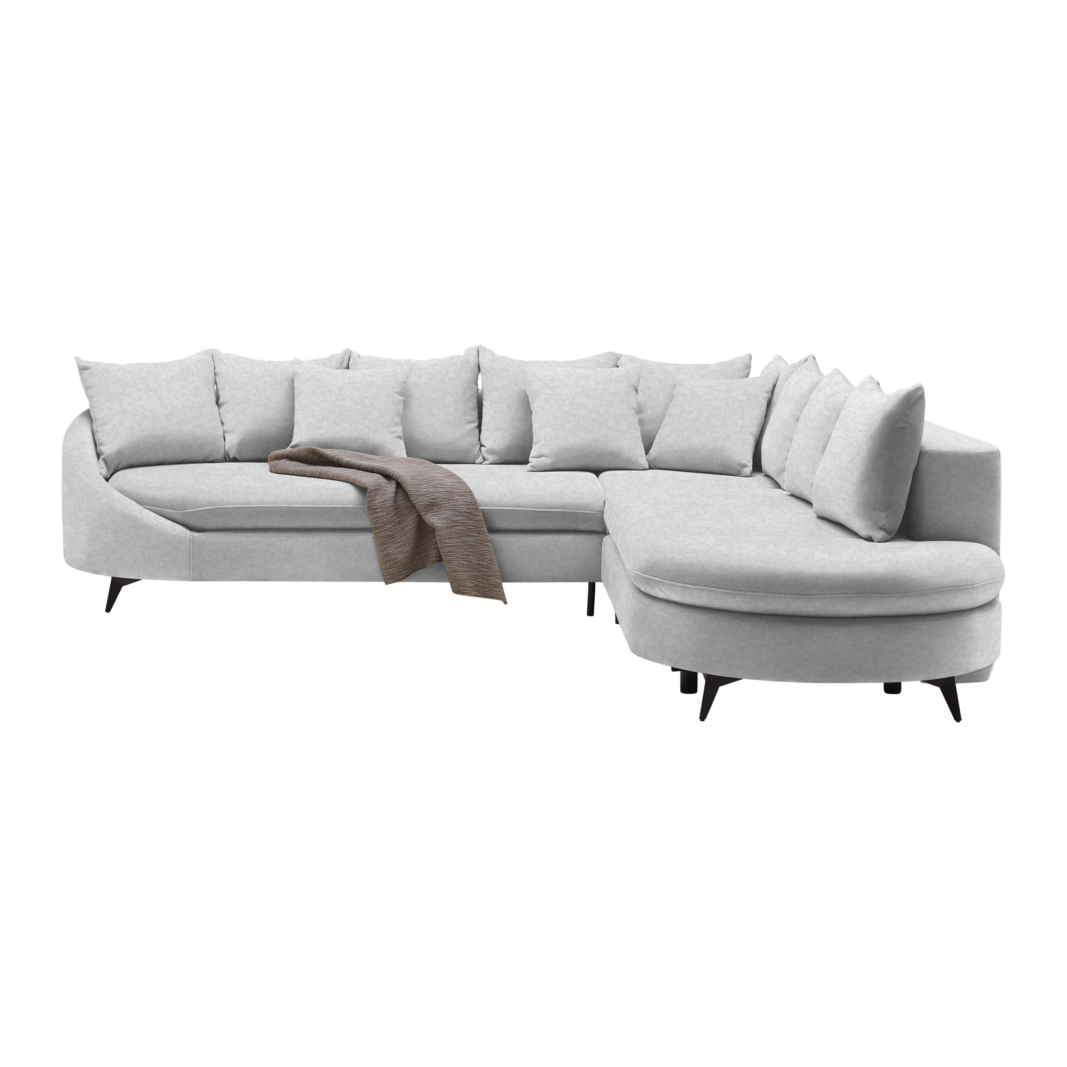 Rohová sedačka AXEL, pravá, stříbrná žinylka - barvy stříbra/černá, Moderní, kov/textil (291/250cm) - Mömax