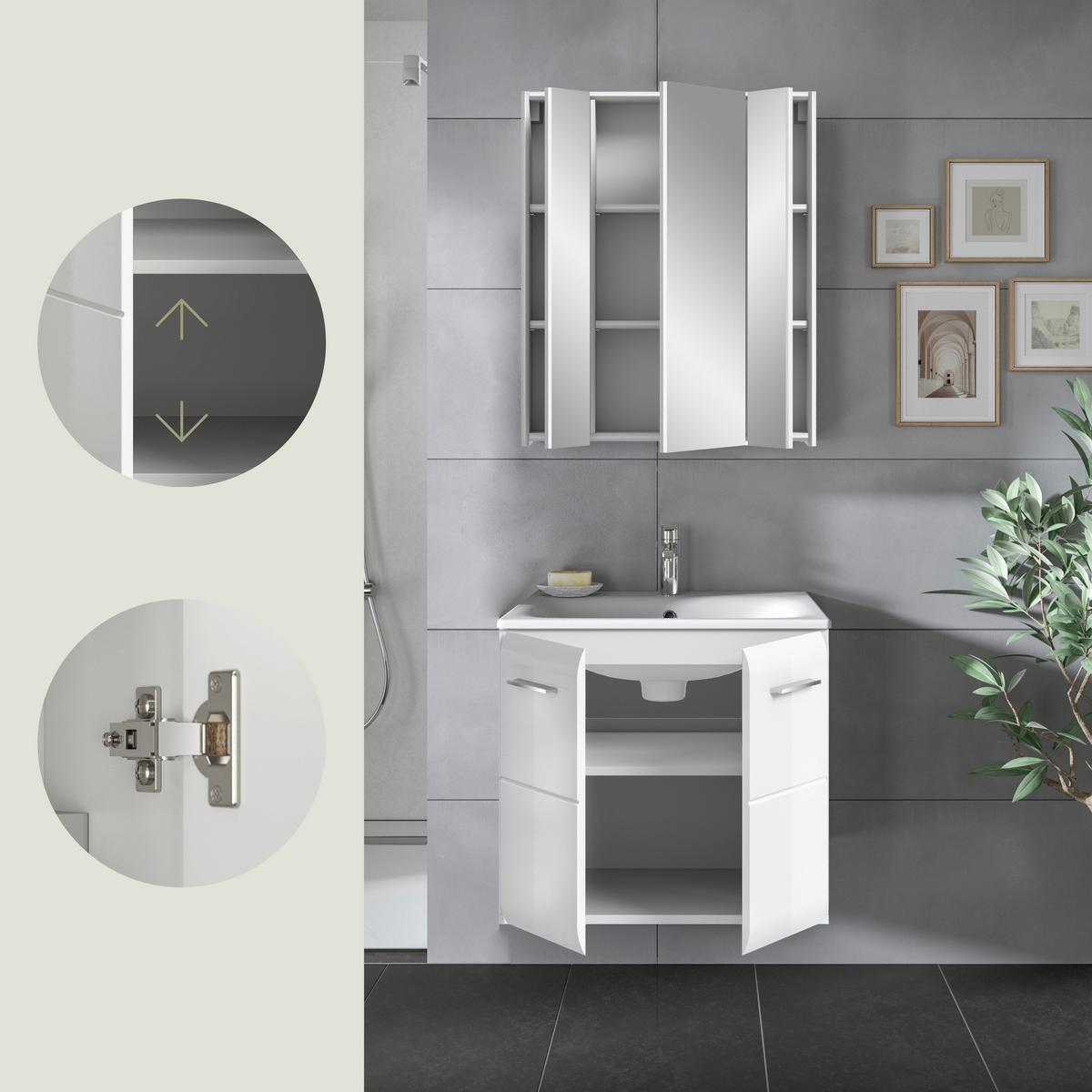 Badezimmer Ice Weiß/Weiß Hg B: 60 cm - Weiß Hochglanz/Weiß, MODERN, Keramik/Holzwerkstoff (60/123/46cm) - MID.YOU