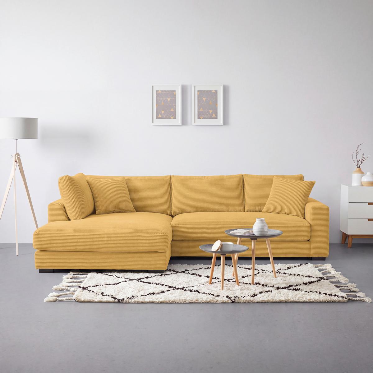Rohová sedačka PEDRO, levá, hořčicově žlutý manšestr - černá/hořčicově žlutá, Moderní, textil/plast (190/300cm) - Mömax