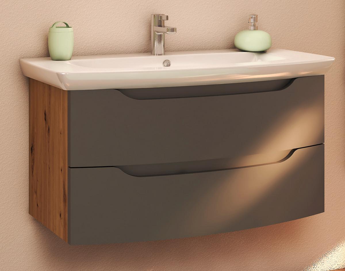 Waschtischkombi C-Line Wbu Eichefarben/Anthrazit B: 90 cm - Eichefarben/Anthrazit, MODERN, Keramik/Holzwerkstoff (90/50/51cm) - Stylife