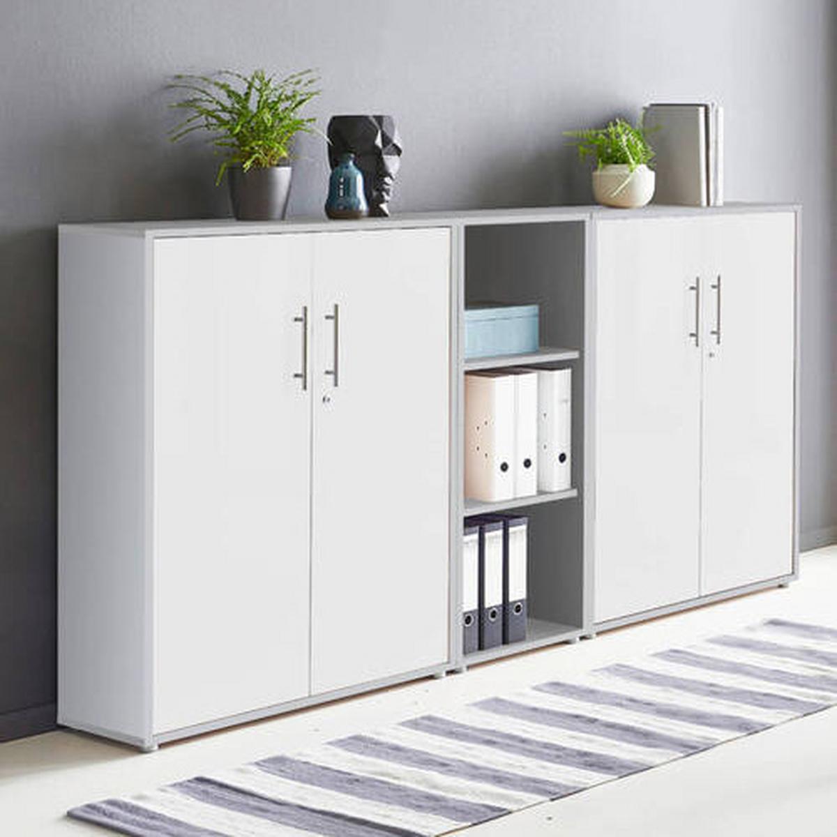 Office Edition B: 213 Cm Grau/weiß - Weiß/Grau, MODERN, Holzwerkstoff (213/114/33cm) - MID.YOU