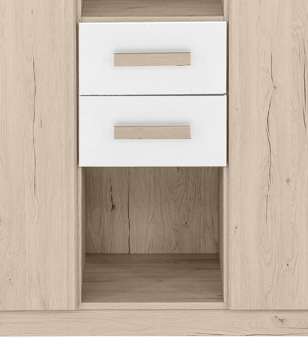Kommode 124cm Cariba, Eiche Dekor/Weiß - Eichefarben/Weiß, Design, Holzwerkstoff (124/105/41cm) - MID.YOU