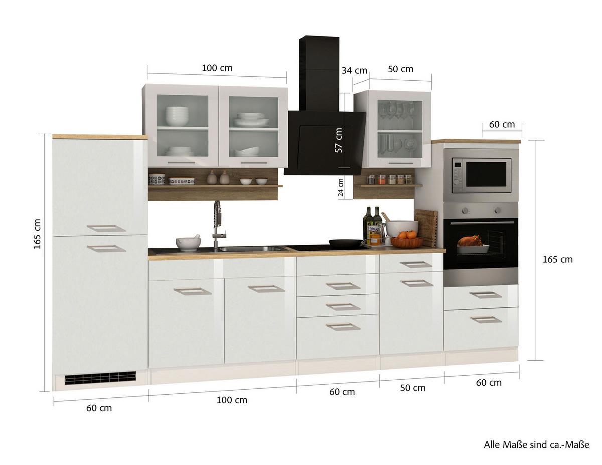 Küchenleerblock Mailand Weiß B: 330 cm - Weiß Hochglanz/Weiß, MODERN, Glas/Holzwerkstoff (330cm) - Held