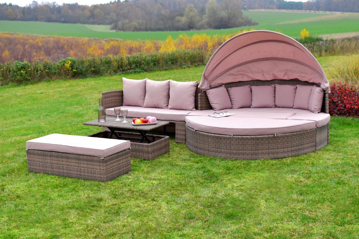 Gartenmöbel Set 8-tlg Riva Aus Kunststoff Mit Kissen - Naturfarben, MODERN, Kunststoff/Metall (180/147/183cm) - Gardenson