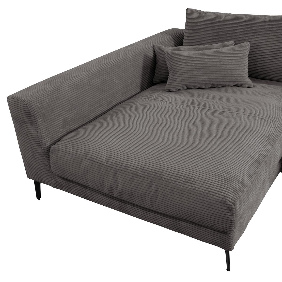 Ecksofa Berlin Cord Grau 172x313 cm - Schwarz/Grau, Design, Textil (172/313cm) - Livetastic