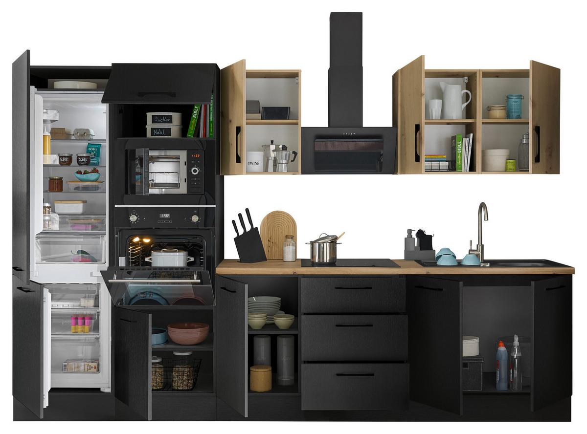 Küchenblock Turin Schwarz/Eiche Dekor B: 330 cm - Schwarz/Eiche Artisan, Basics, Holzwerkstoff (330cm) - MID.YOU