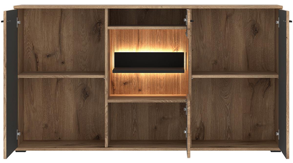 Kommode Pardoo Eichefarben/Anthrazit B: 160cm - Eichefarben/Anthrazit, Trend, Glas/Holzwerkstoff (160/86,9/50cm)