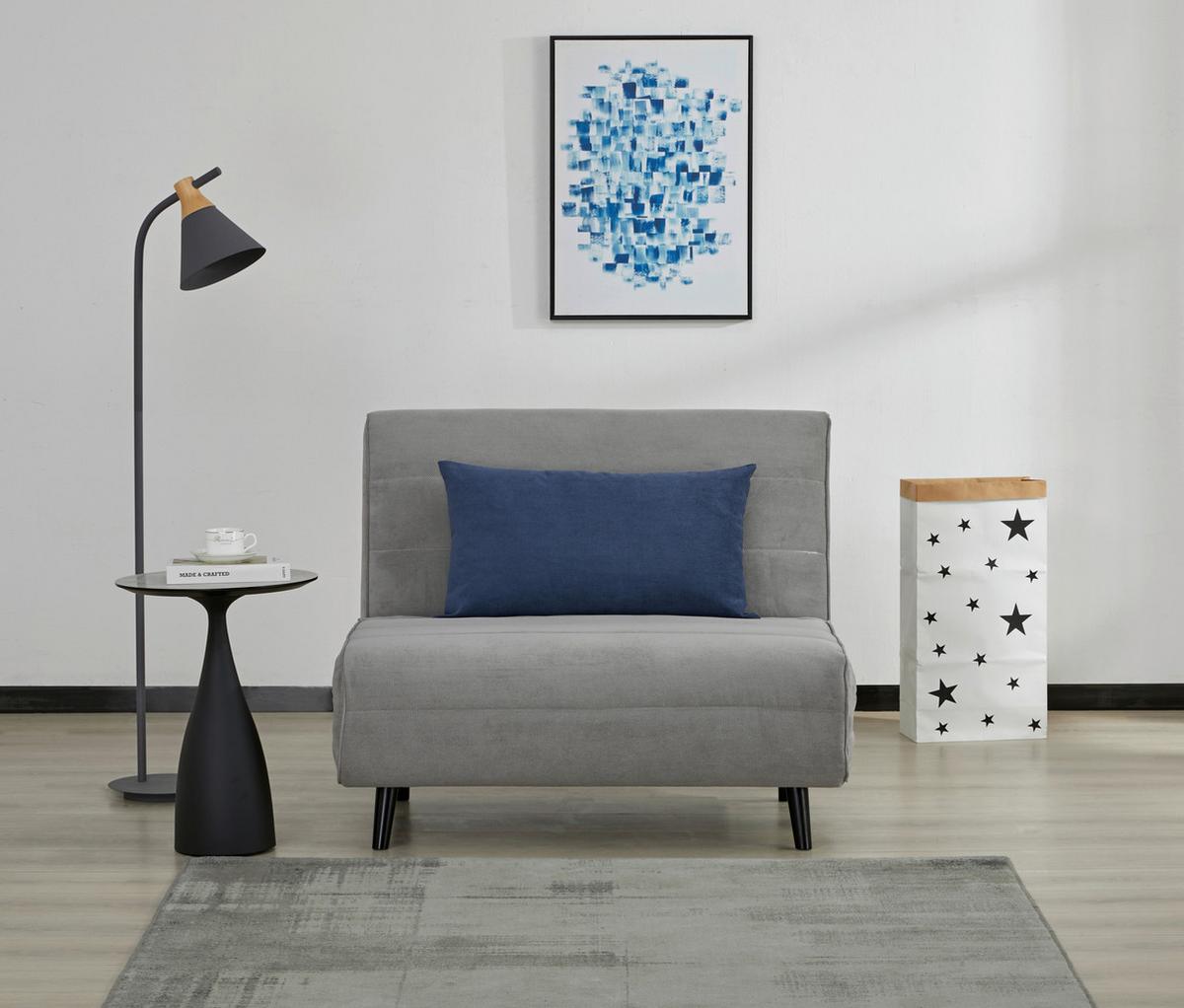 Rozkladacie kreslo SVEN 100, sivá / modrá - čierna/sivá, Modern, drevo/textil (101/81/90cm)