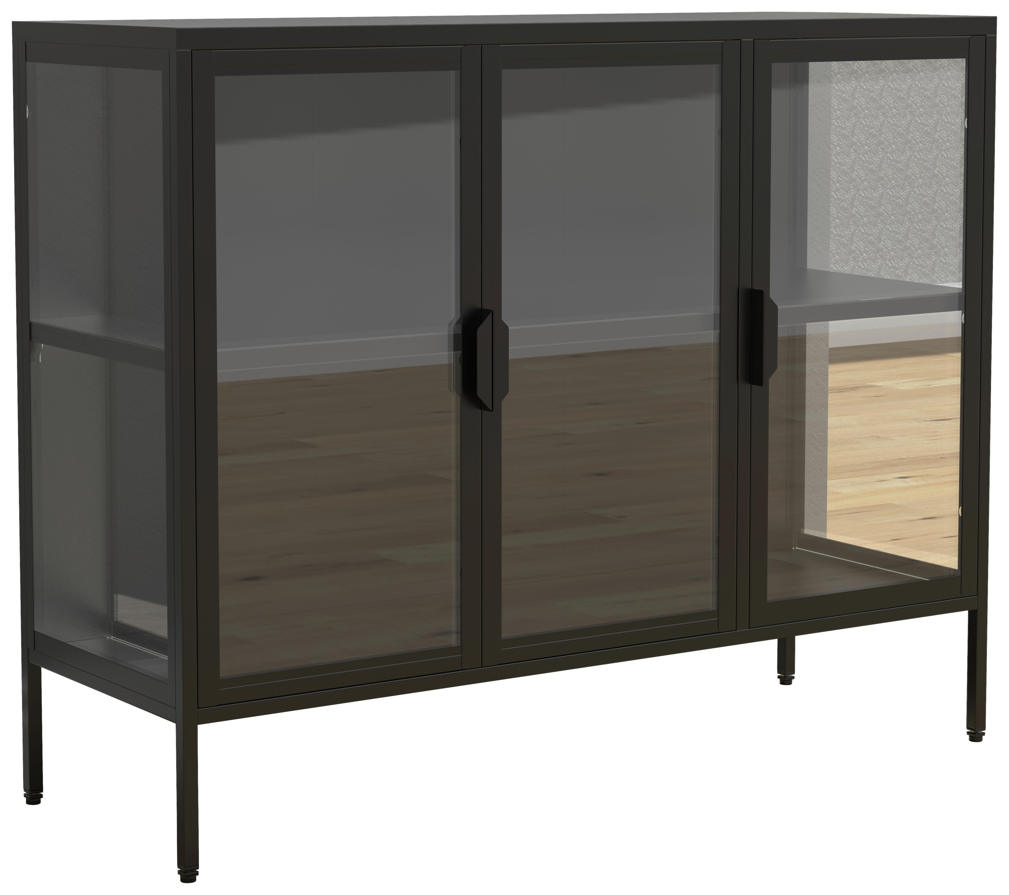 Vitrine Floka Schwarz B: 110 cm - Transparent/Schwarz, Design, Glas/Metall (110/80/35cm) - MID.YOU