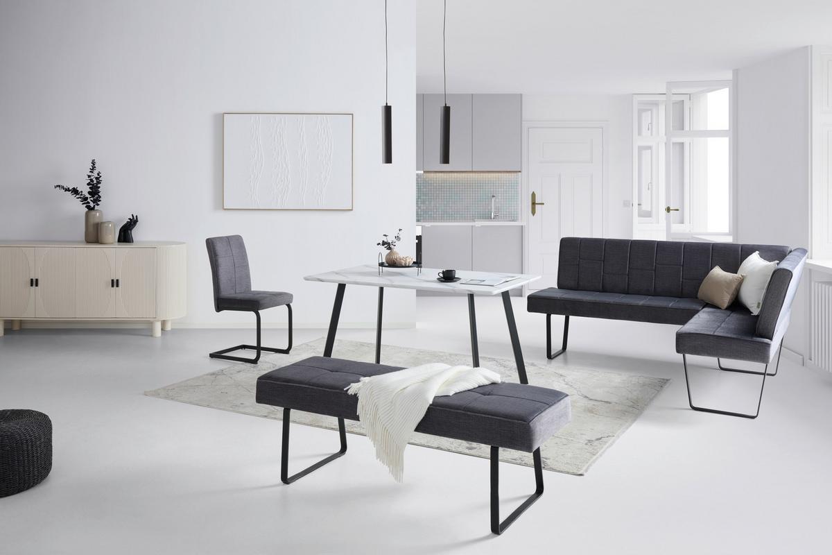 Eckbank Tilos Samt Dunkelgrau, S: 190x150 Cm - Dunkelgrau, KONVENTIONELL, Textil/Metall (190/150cm) - MID.YOU