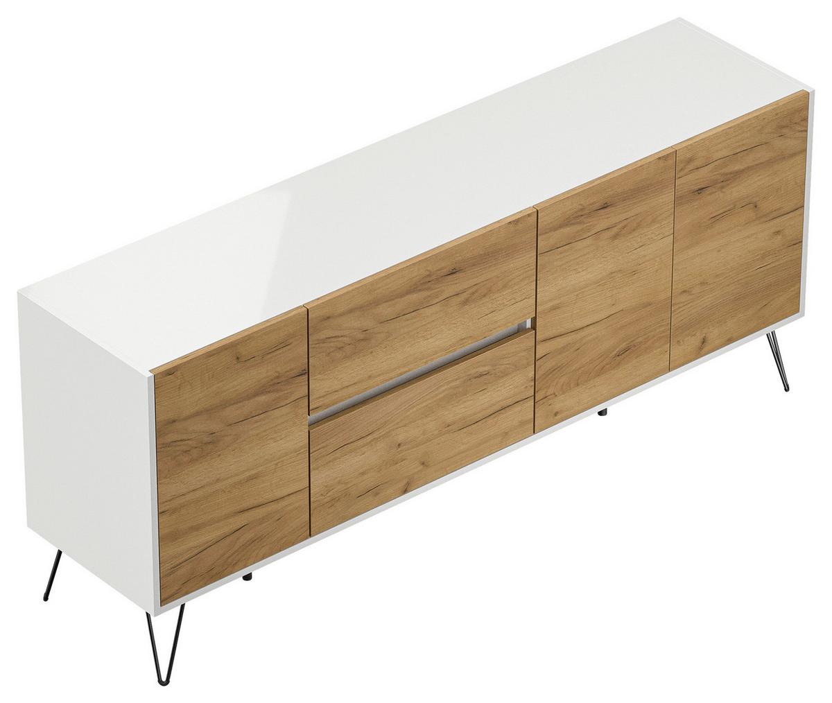 Sideboard Posseik Industrial Eichefarben/weiß B: 177 Cm - Eichefarben/Weiß Hochglanz, Design, Holzwerkstoff (177/75,8/42cm) - P & B