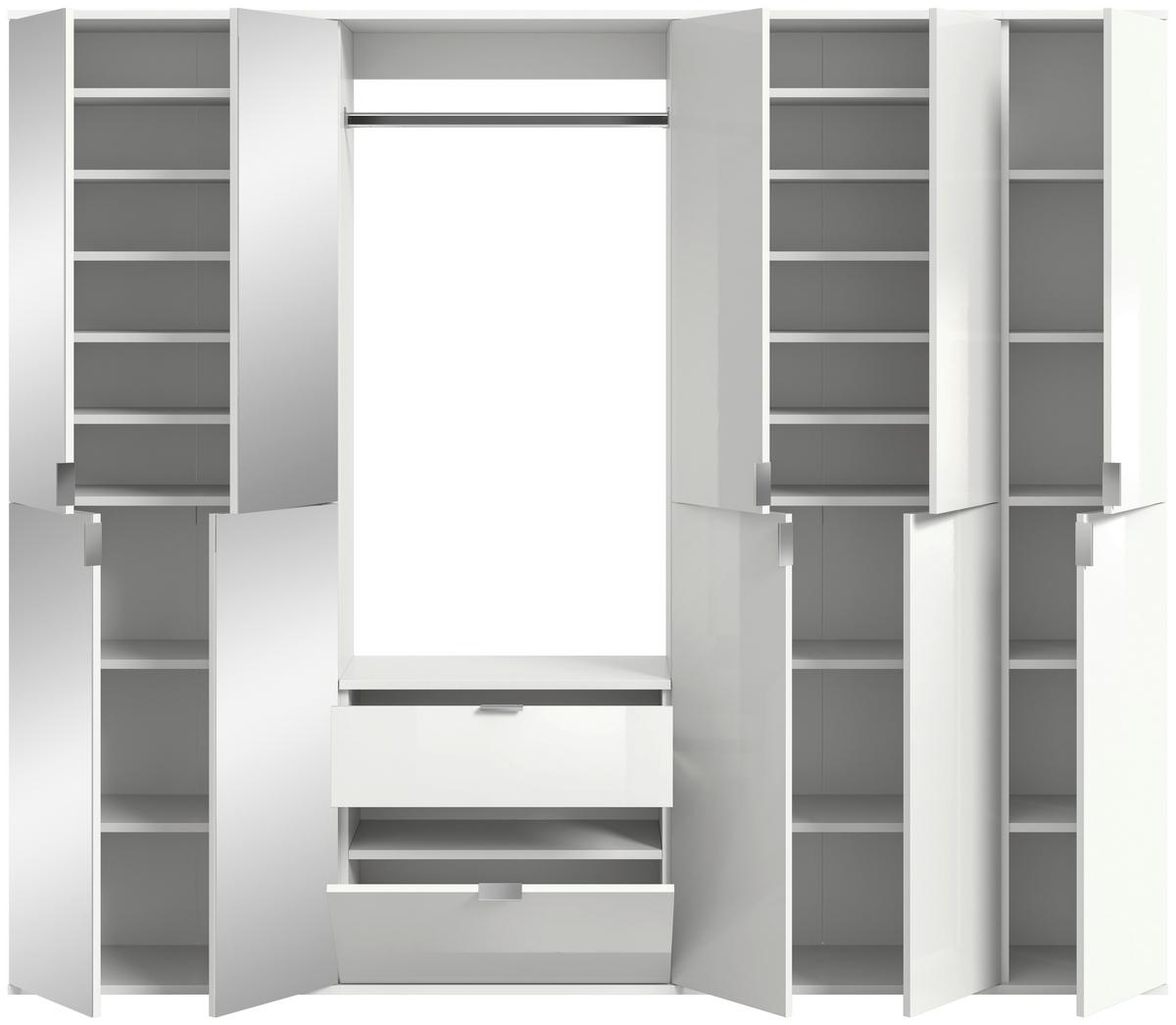 Garderobe Projekt X 4-teilig Weiß B: 213 Cm - Weiß Hochglanz, MODERN, Glas/Holzwerkstoff (213/193/34cm) - MID.YOU