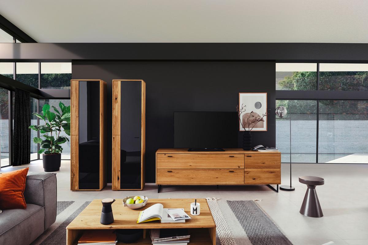 Wohnwand Arezzo Wildeiche B: 333 cm - Wildeiche/Anthrazit, Design, Glas/Holz (333/190/50cm) - MID.YOU