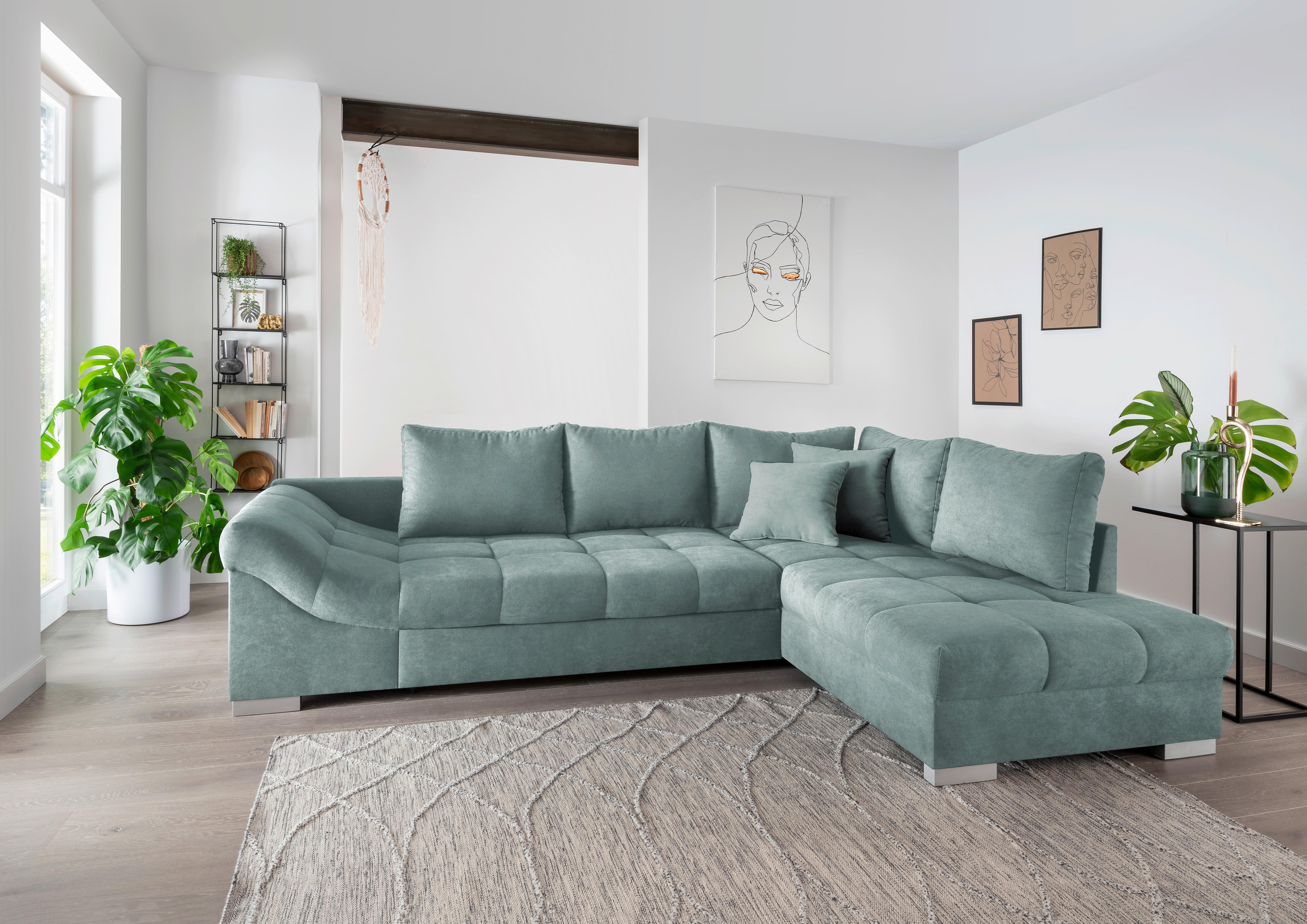 Eckschlafsofa Alvito Mintgrün S: 298/202 cm - Silberfarben/Mintgrün, Design, Textil (298/202cm) - MID.YOU