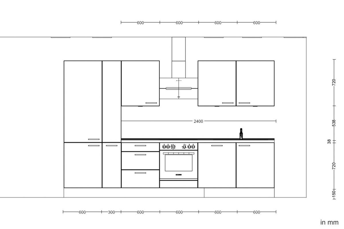 Kuchynská linka 330CM biely betón/ bridlicová šedá - biela/farba ušľachtilej ocele, Modern, kov/kompozitné drevo (330cm) - Nobilia