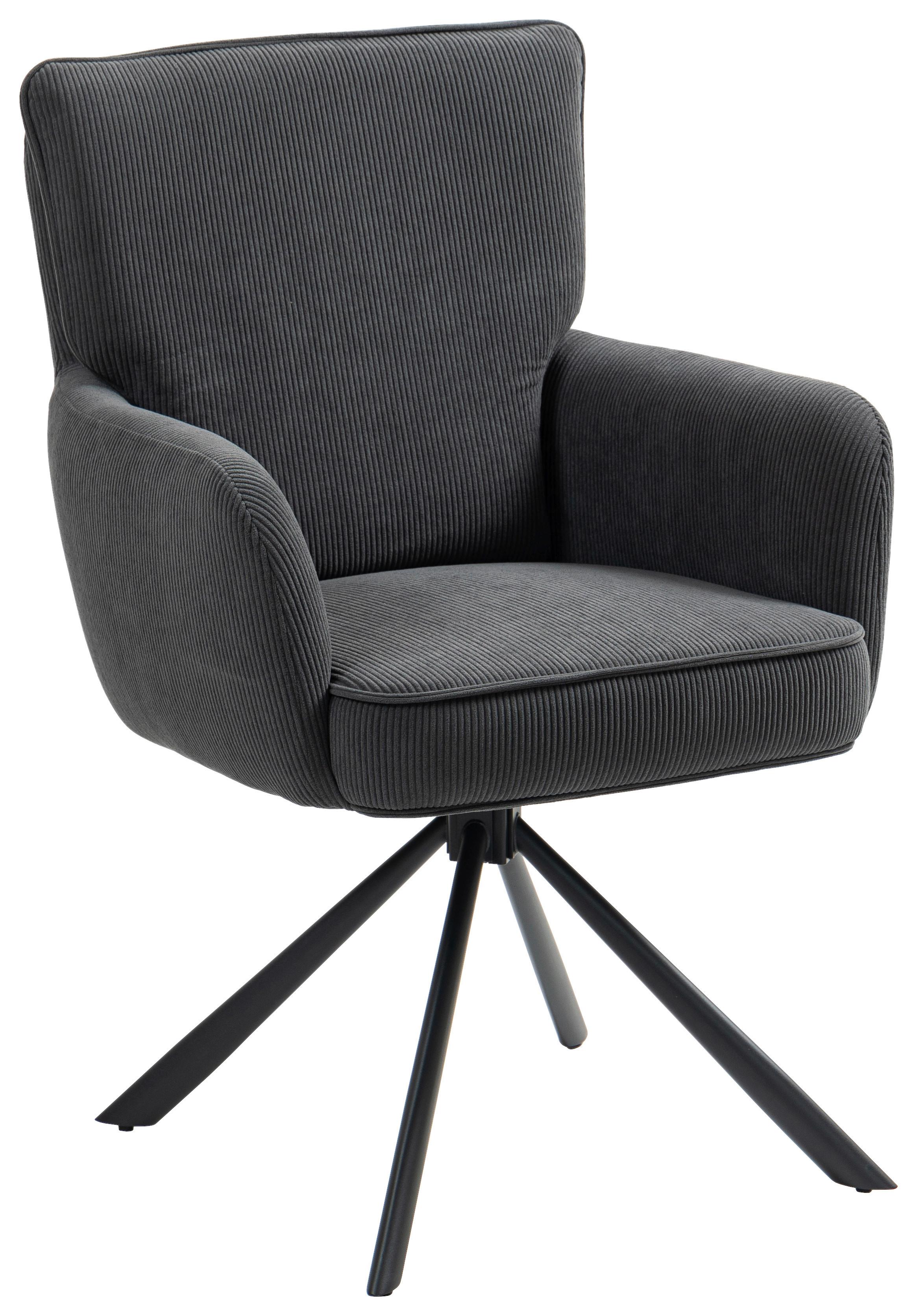 Armlehnstuhl Mila Cord Sitzfl. 180° drehbar, B: 60cm - Anthrazit/Schwarz, KONVENTIONELL, Textil/Metall (60/95/67cm) - MID.YOU