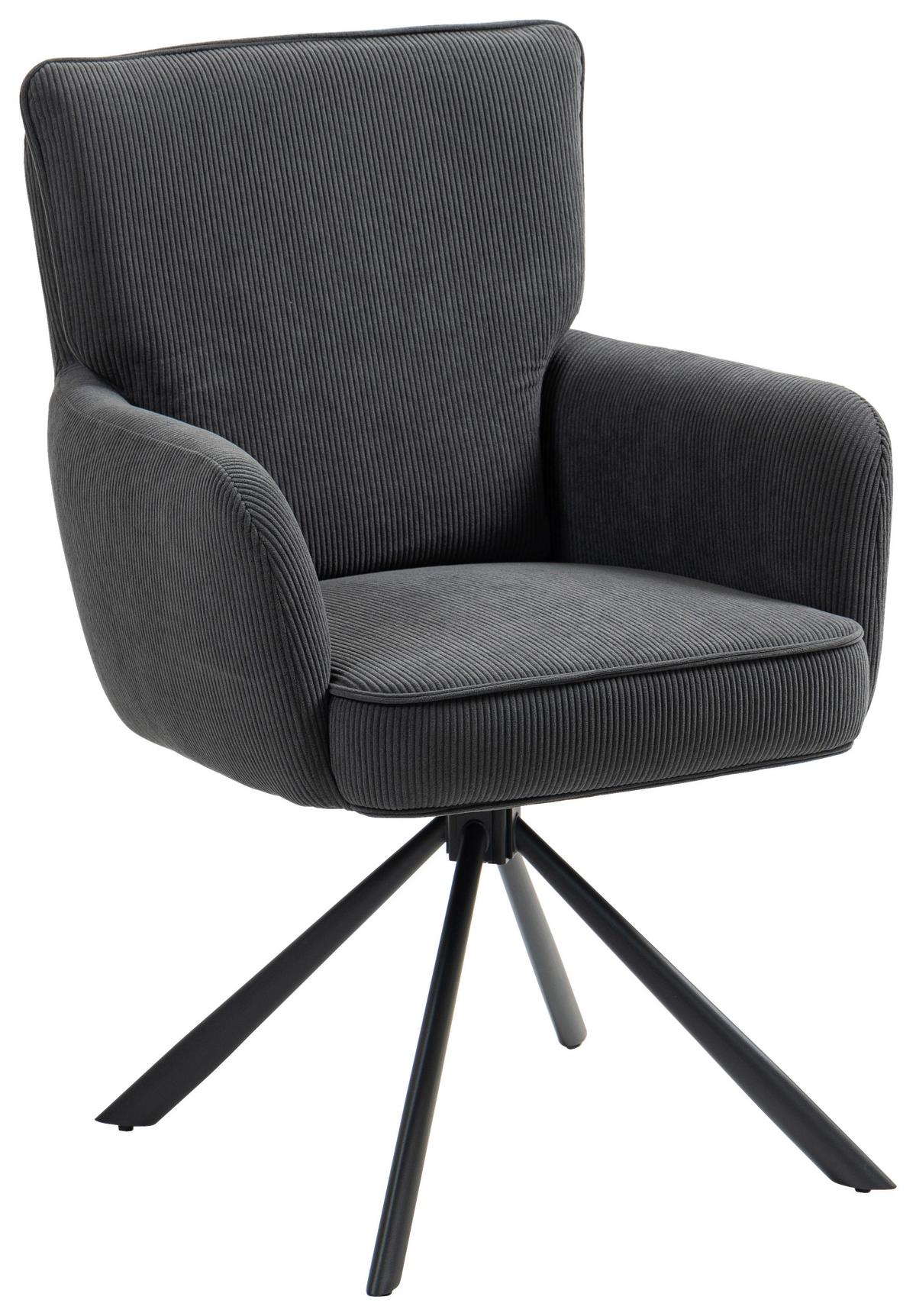 Armlehnstuhl Mila Cord Sitzfl. 180° drehbar, B: 60cm - Anthrazit/Schwarz, KONVENTIONELL, Textil/Metall (60/95/67cm) - MID.YOU