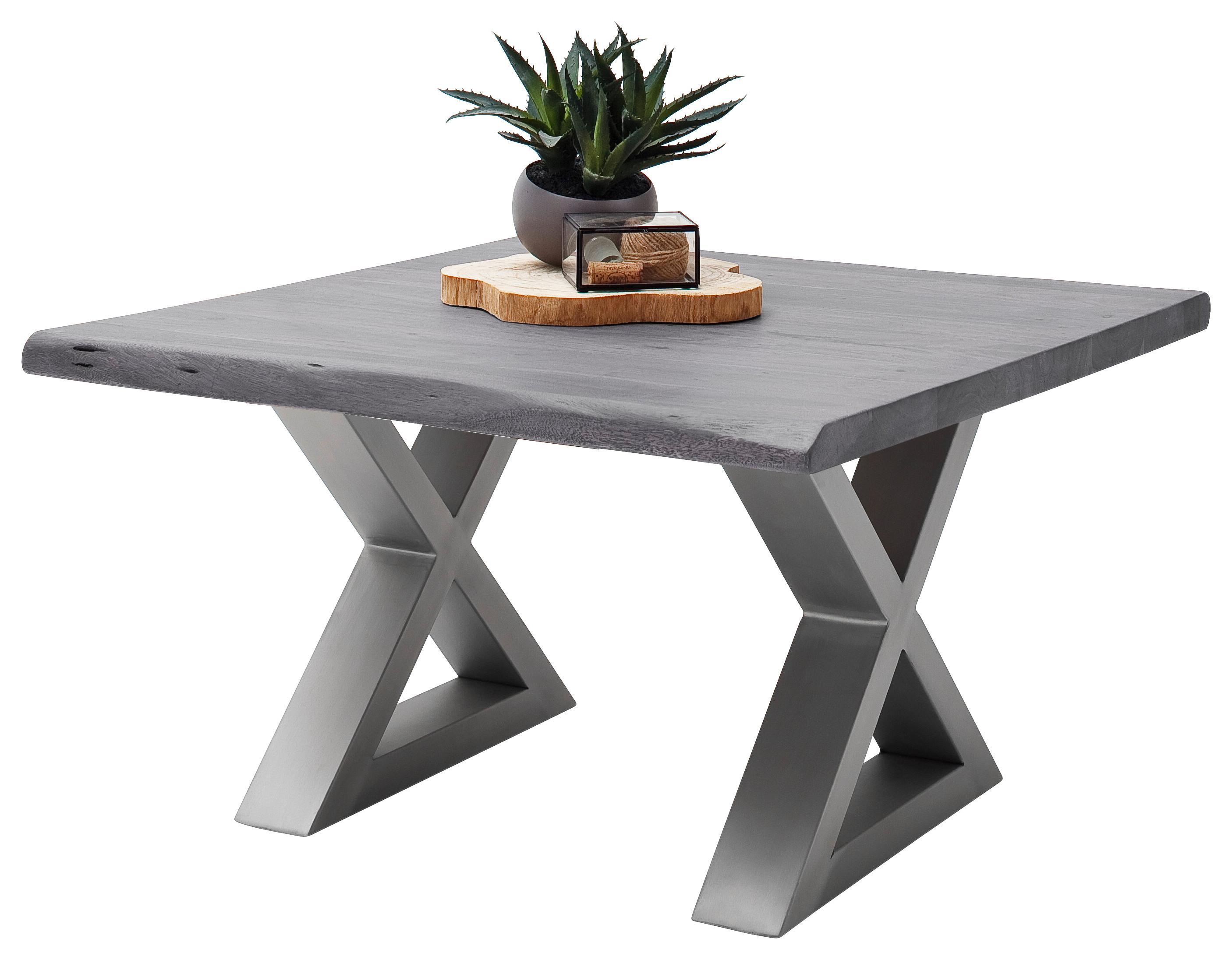 Couchtisch Holz mit Massiver Tischplatte Cartagena, Akazie - Edelstahlfarben/Grau, MODERN, Holz/Metall (75/45/75cm)
