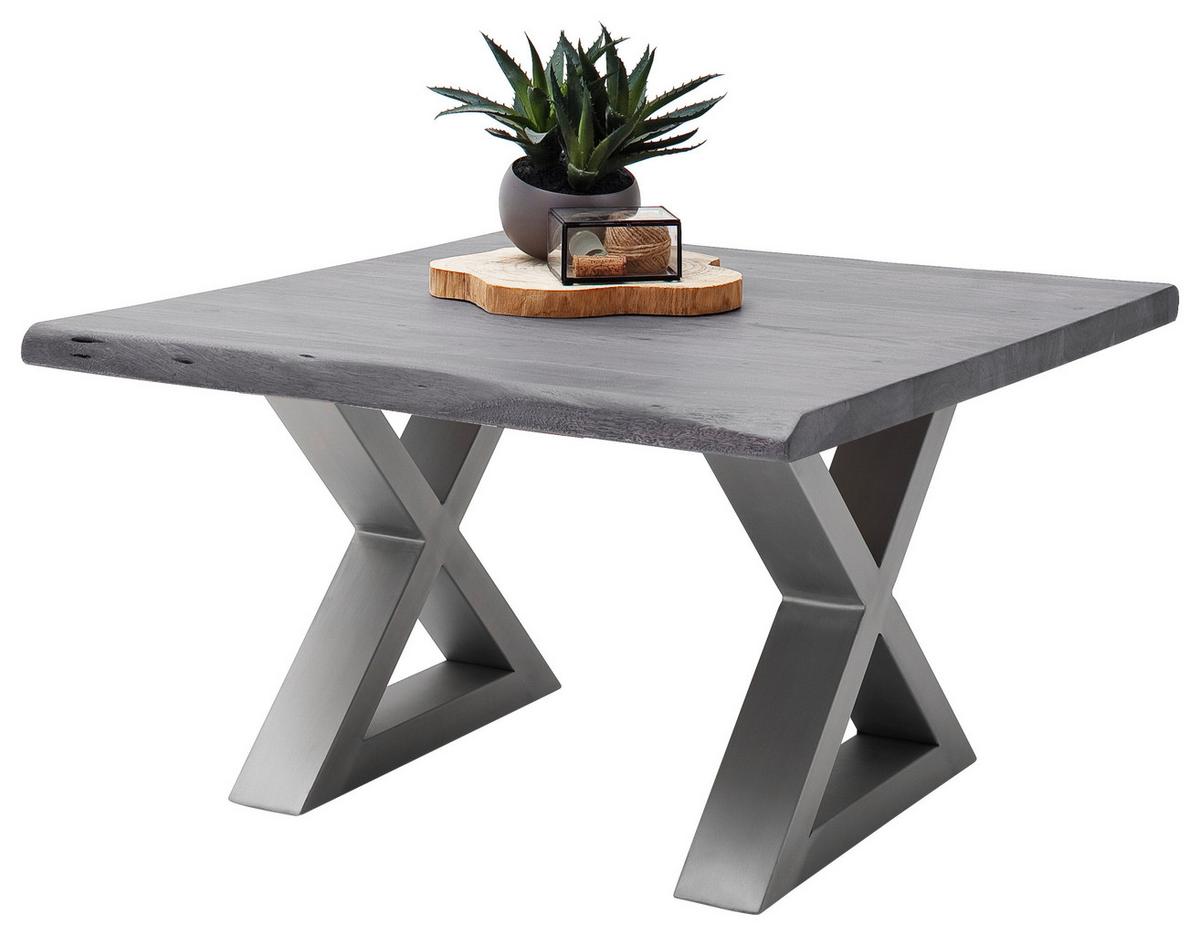 Couchtisch Holz mit Massiver Tischplatte Cartagena, Akazie - Edelstahlfarben/Grau, MODERN, Holz/Metall (75/45/75cm)