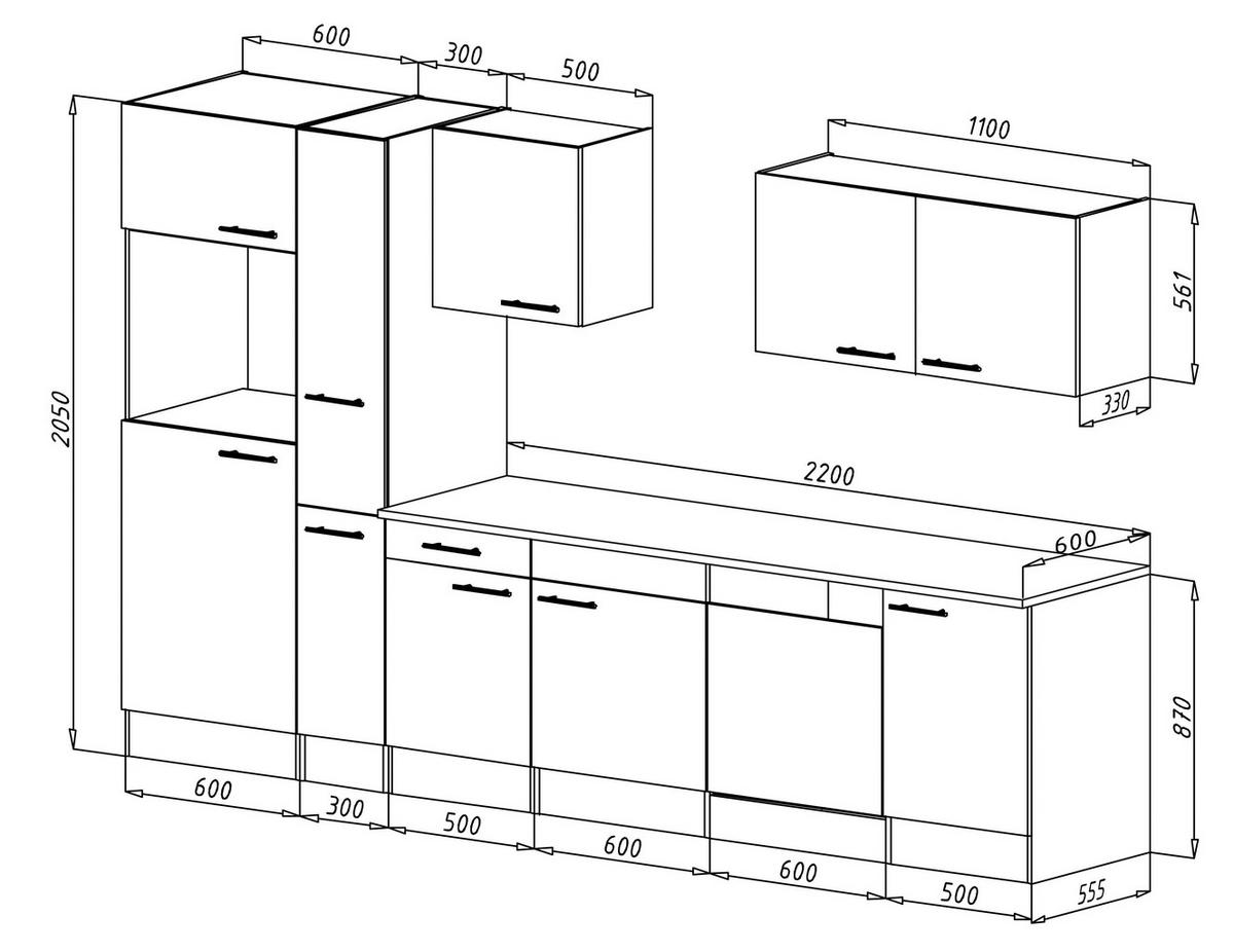 Küchenzeile Ohne Geräte B: 310 Cm Schwarz/eiche Dekor - Eichefarben/Schwarz, Basics, Holzwerkstoff (310cm) - Respekta