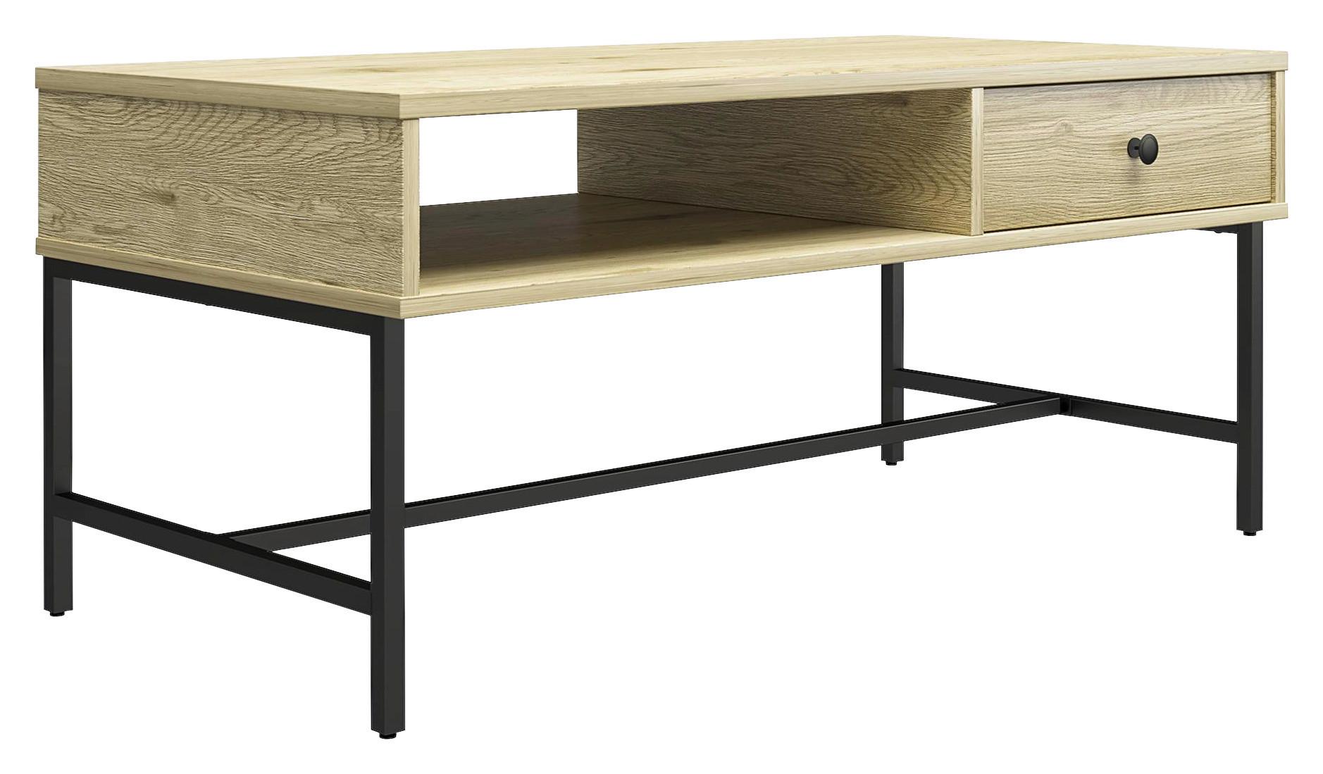 Couchtisch Tamlin mit Ablagefach Eichefarben - Eichefarben/Schwarz, Design, Holzwerkstoff/Metall (101/45/50cm) - MID.YOU