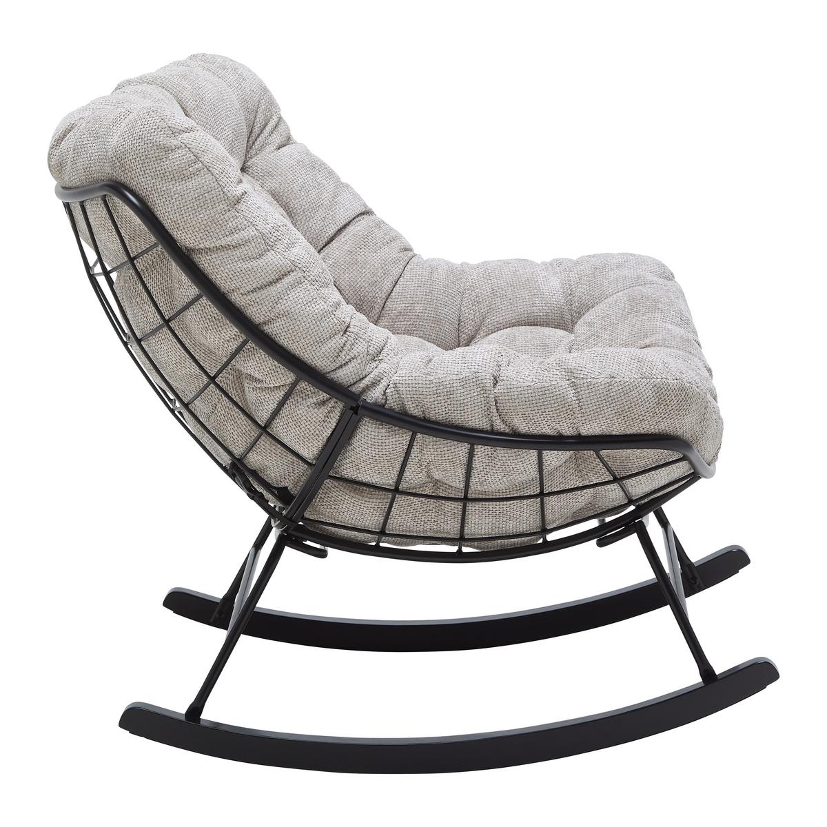 Houpací křeslo CLOUD, krémová žinylka, max. 140 kg - černá/krémová, Moderní, kov/dřevo (96/88/103cm) - Mömax