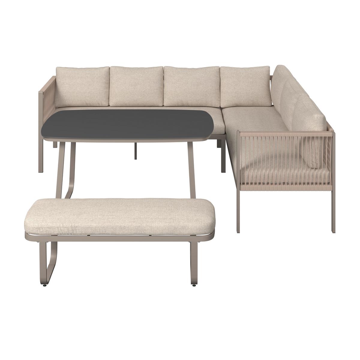Loungegarnitur Auckland - Beige/Creme, MODERN, Glas/Textil (242/195cm) - Beldano