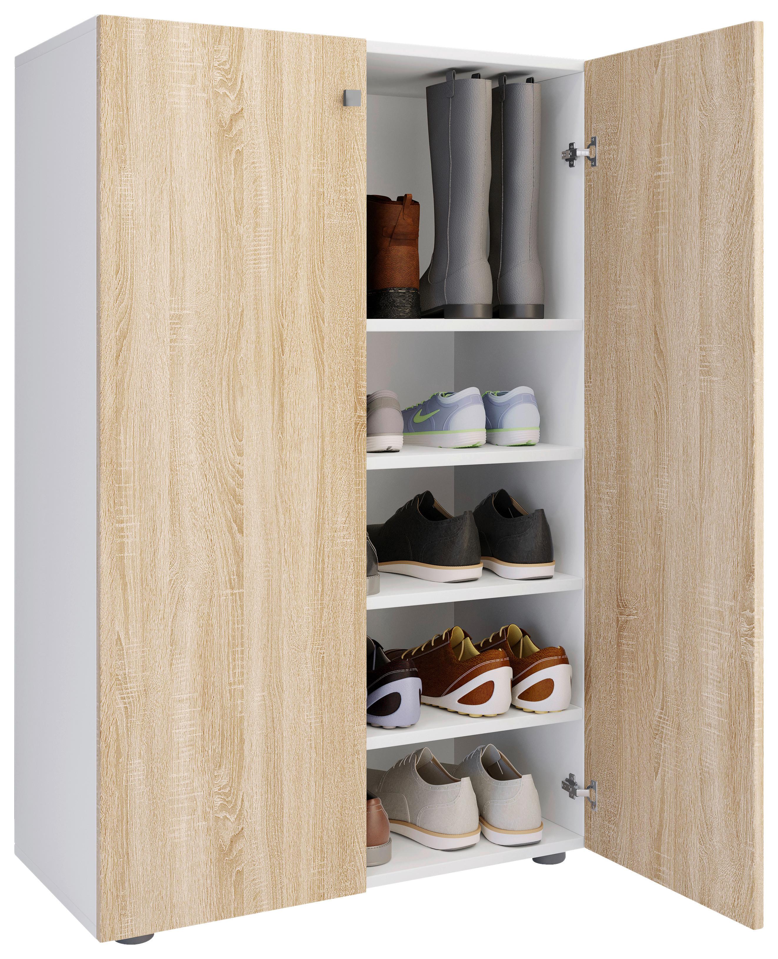 Schuhschrank Lona Weiß Sonoma Eiche Dekor - Schwarz/Weiß, Design, Holzwerkstoff (70/110/39cm) - MID.YOU