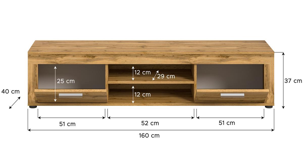 Lowboard Jam Eiche Dekor B: 160 Cm - Eiche Wotan/Schwarz, Design, Holzwerkstoff (160/37/40cm) - MID.YOU
