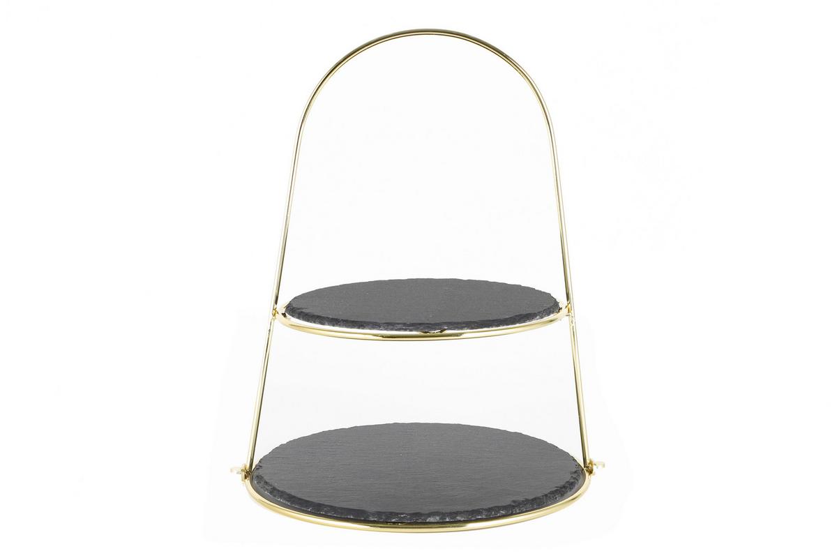 Etagere Rund Metall/stein H: 40 Cm 2-Stöckig - Goldfarben, Basics, Stein/Metall (24/29/40cm) - Echtwerk