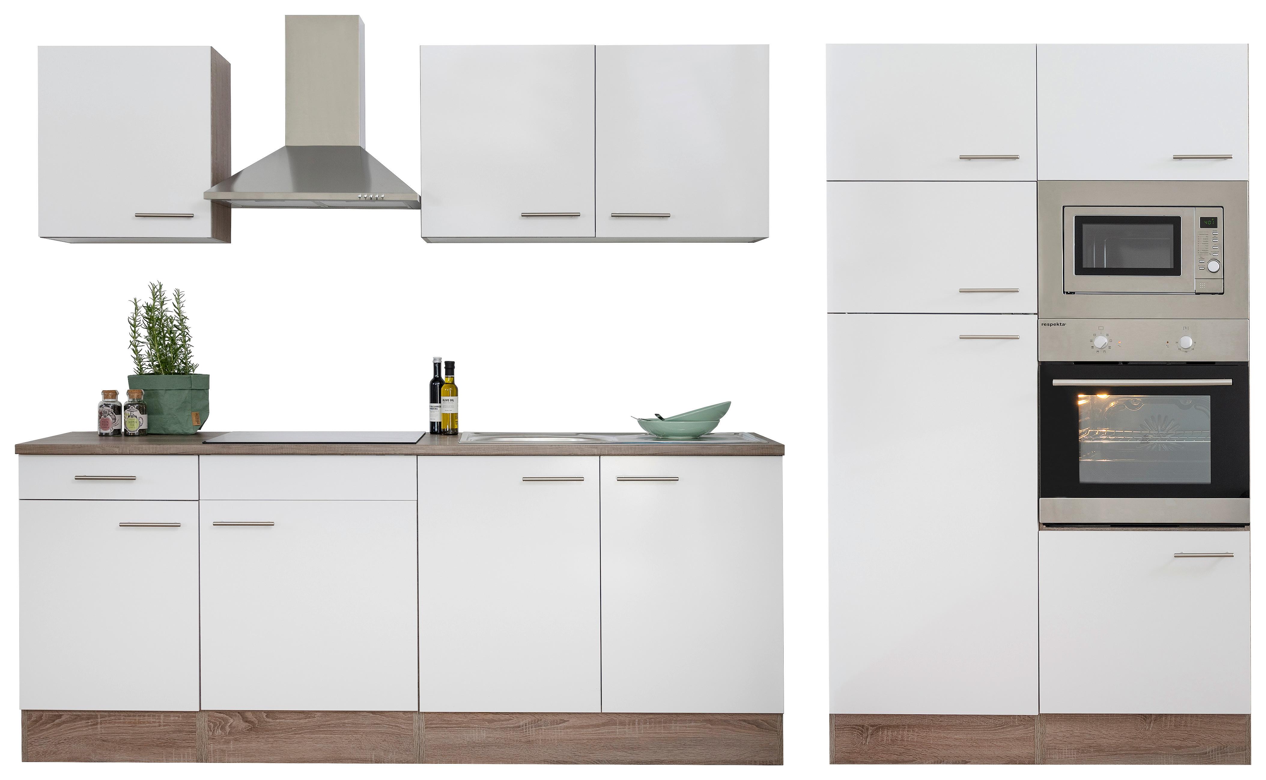 Küchenzeile ohne Geräte B: 330 cm Weiß/Eiche Dekor, Modern - Eichefarben/Weiß, Basics, Holzwerkstoff (330/205/60cm) - Respekta