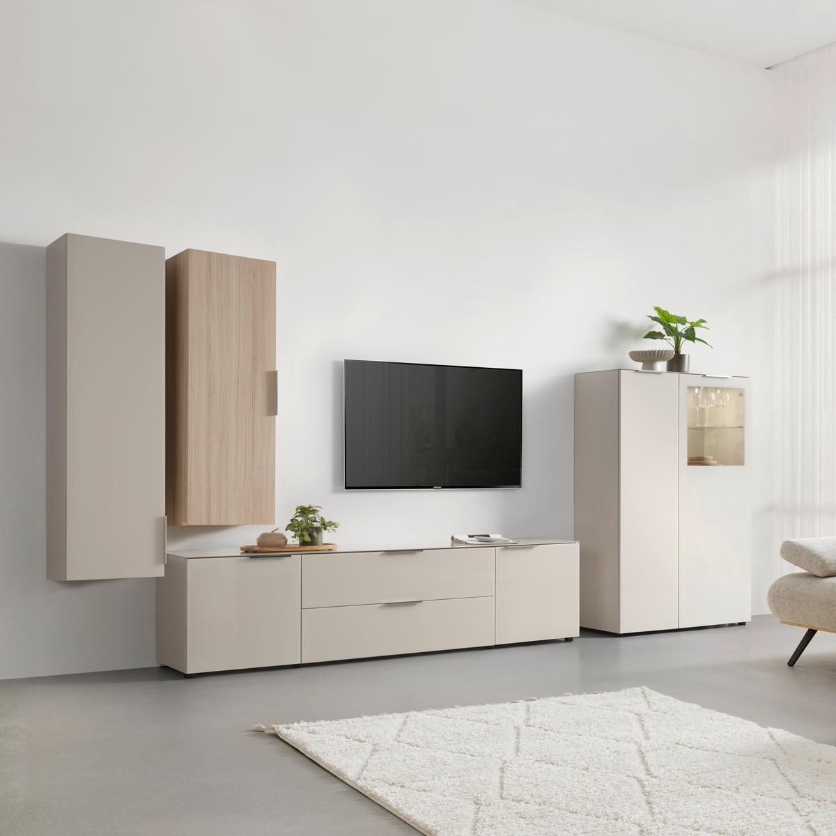 Závěsná skřiňka SIENA dekor dub Riva - barvy dubu/barvy chromu, Moderní, kov/kompozitní dřevo (45/125/32cm) - Premium Living