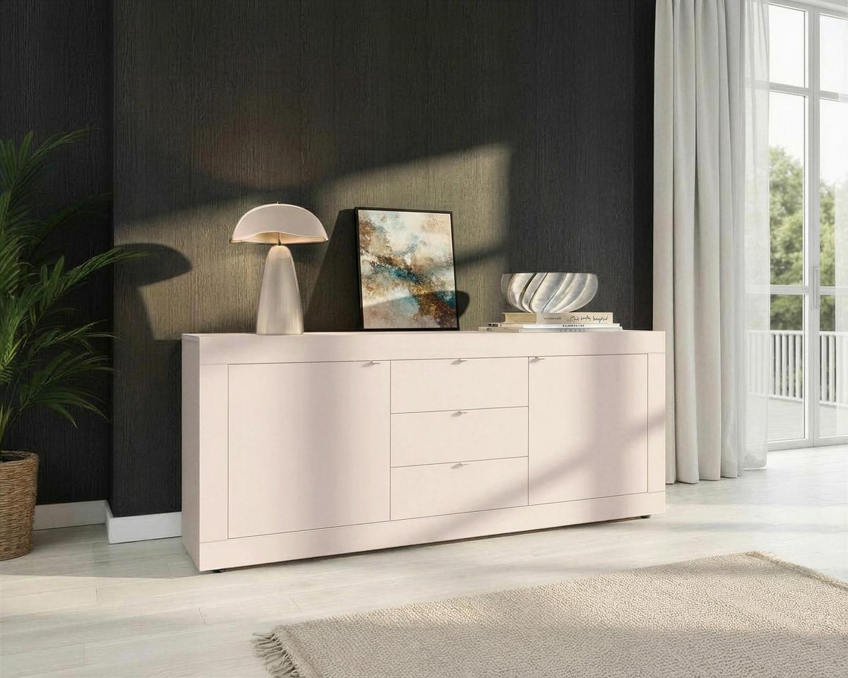 Sideboard Basic Kaschmir B: 210 Cm - Kaschmir/Schwarz, Design, Holzwerkstoff (210/86/43cm) - MID.YOU