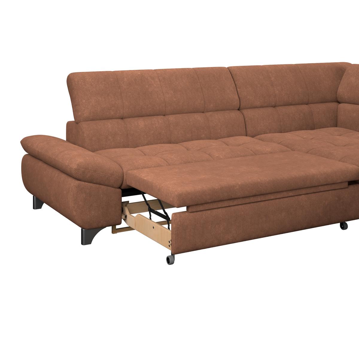 Ecksofa  Gemini Rotbraun, B: 312cm - Chromfarben/Rotbraun, KONVENTIONELL, Textil (312/234cm)