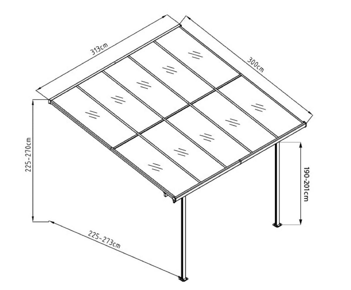 Zastřešení terasy BRUCE 313x300cm - černá, Basics, kov (313/225/300cm)