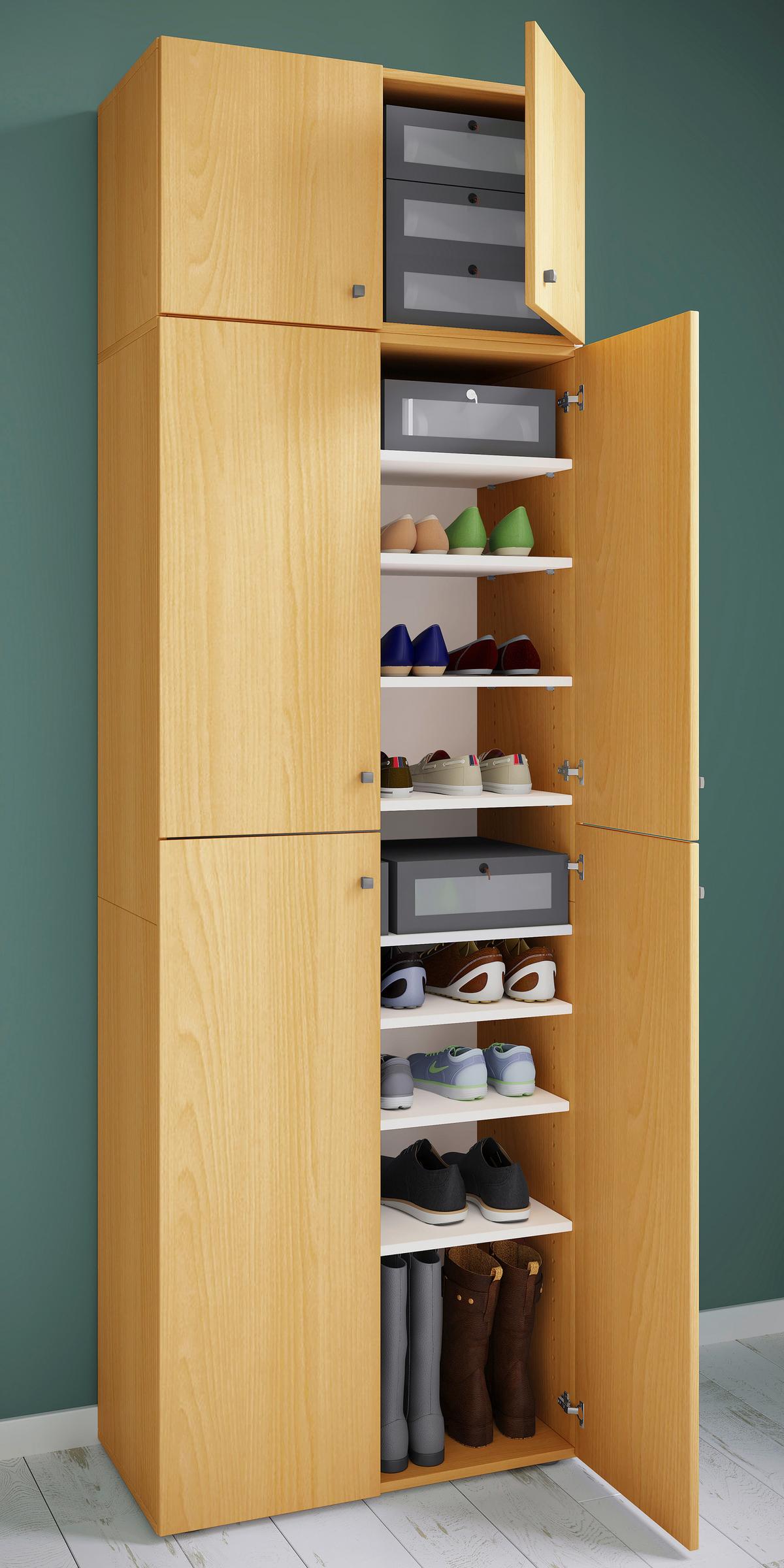 Schuhschrank Lona XXL Buche Dekor B: 70 cm - Buchefarben/Schwarz, MODERN, Holzwerkstoff (70/223/39cm) - MID.YOU