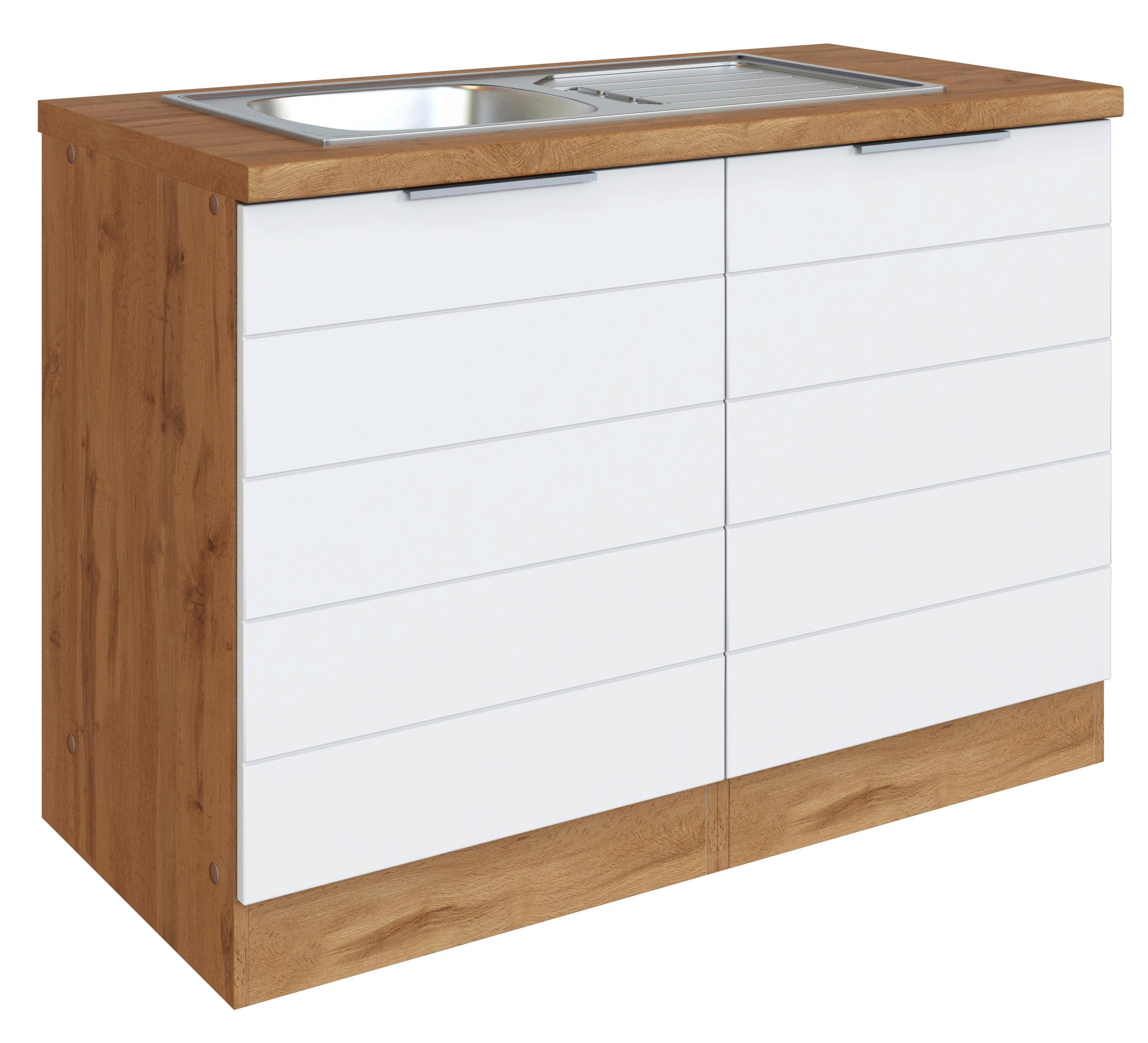 Spülenschrank Mit Spüle Florenz B: 120 cm Weiß/Eiche Dekor - Eiche Wotan/Weiß, Design, Holzwerkstoff (120/86/60cm) - Held