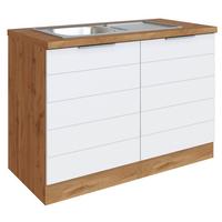 Spülenschrank m. Spüle Florenz B: 120 cm Weiß/Eiche Dekor - Eiche Wotan/Weiß, Design, Holzwerkstoff (120/86/60cm) - Held