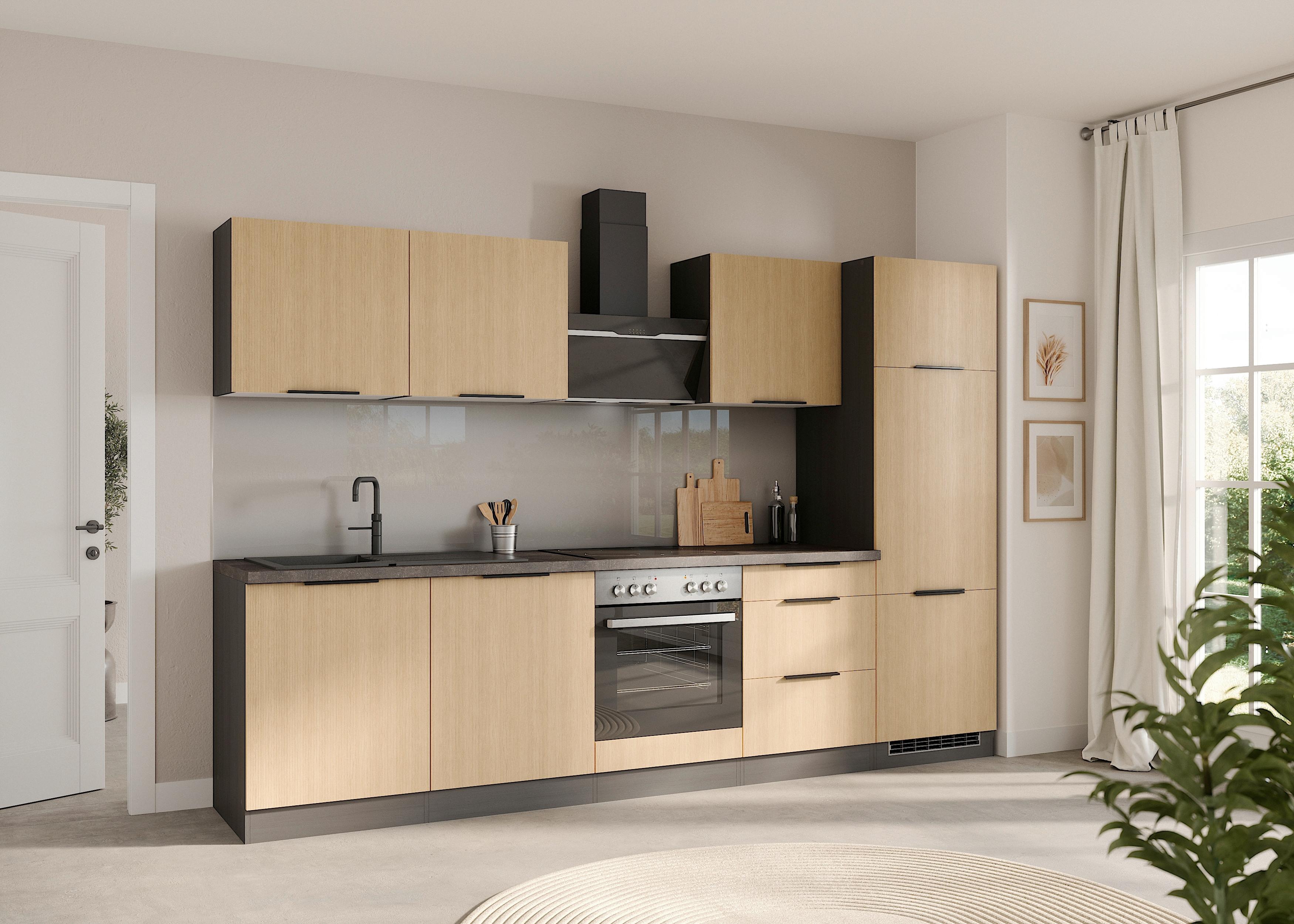 Küchenleerblock Glasgow Eichefarben/graphit B: 300 Cm - Eichefarben/Graphitfarben, LIFESTYLE, Holzwerkstoff (300cm) - Held
