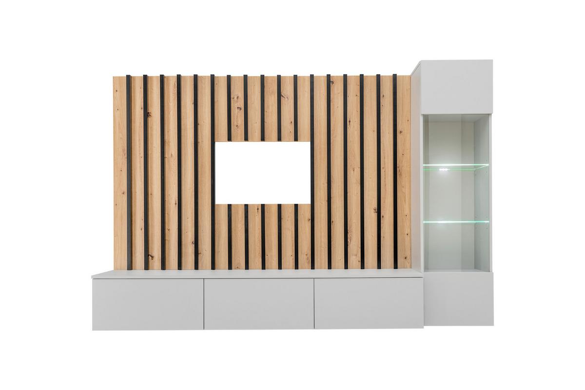 Obývacia stena VERTI svetlosivá - svetlosivá/dub artisan, Modern, kompozitné drevo/plast (220/148/35cm) - P & B