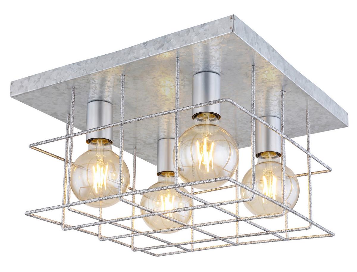 Deckenleuchte Merril L: 40 cm 4-Flammig aus Stahl - Zinkfarben, Design, Metall (40/40/26cm) - Globo